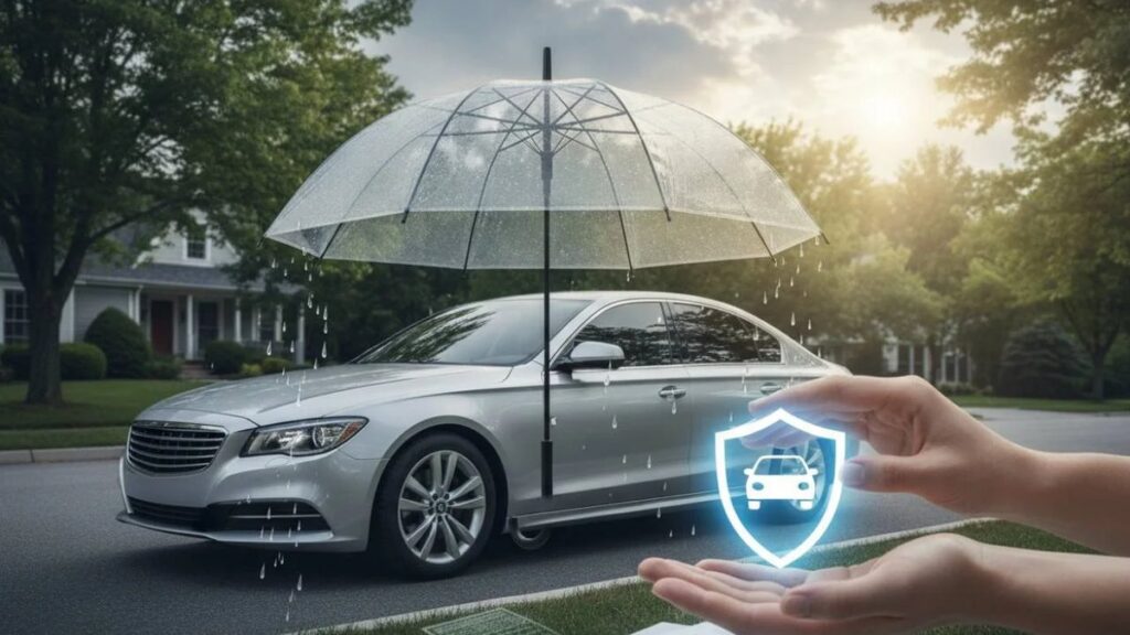 Polizza assicurazione auto con chiavi e laptop per confronto preventivi