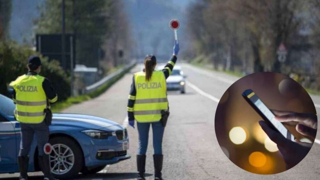 Polizia stradale controlla i documenti al posto di blocco in Italia